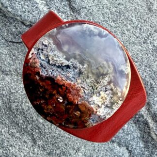 Natural Scenic Moss Agate and red leather bracelet - top view