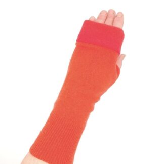 Orange ombre fingerless gloves on hand