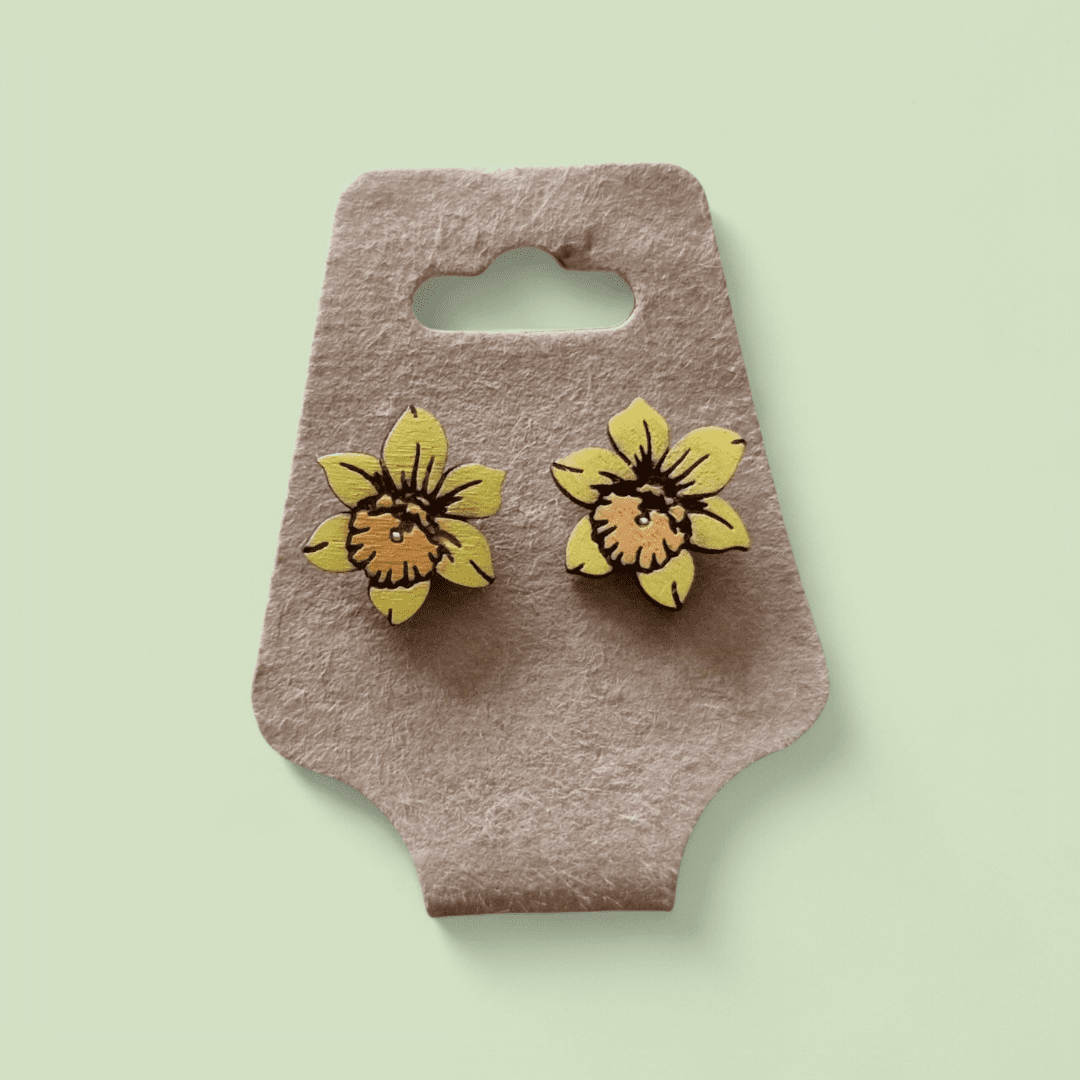 Wooden Handpainted Stud Daffodil Earrings - Image 3