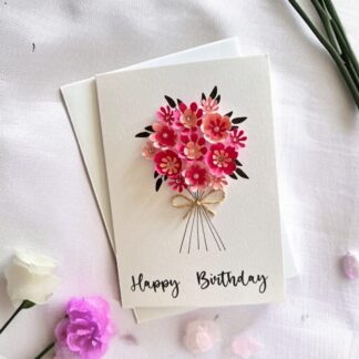 Handmade 3D Floral Card, Pink Flower Bouquet Greeting Card, Handcrafted Birthday Card, Any Occasion Card, Special Birthday card