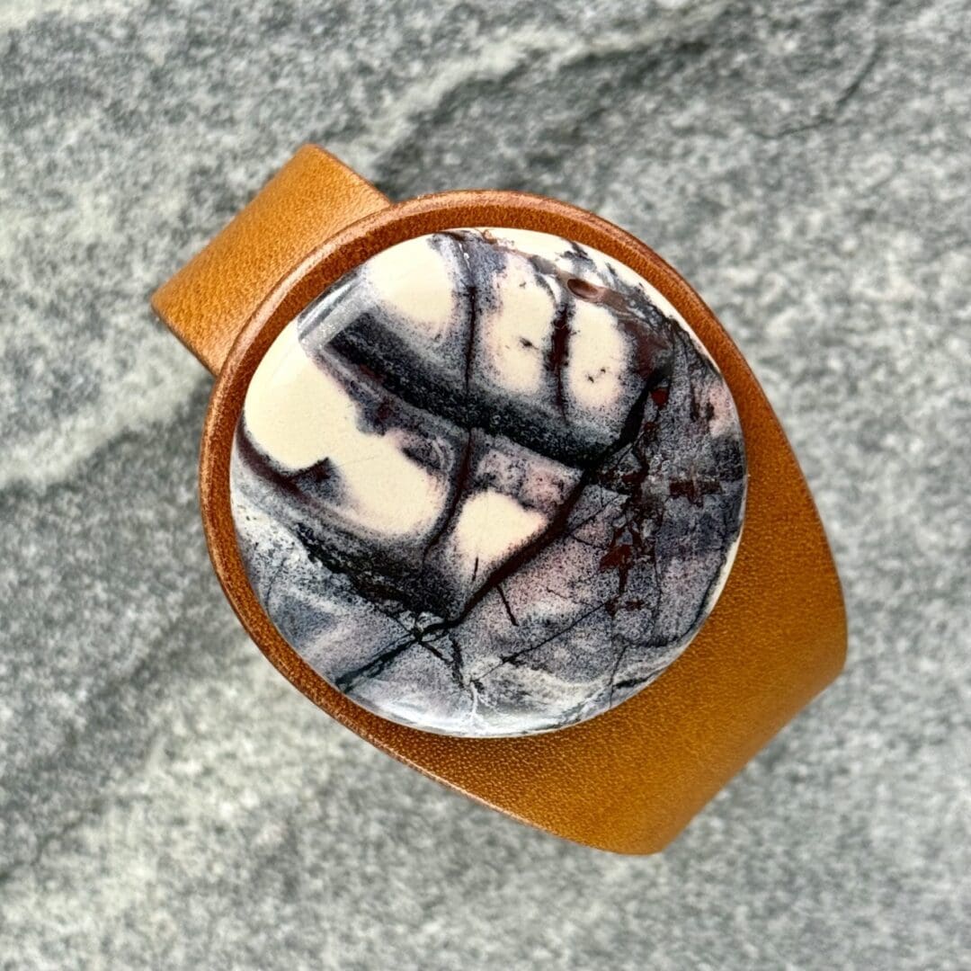 Natural Porcelain Jasper Real Leather Bracelet made by Freak Like Me in Bristol