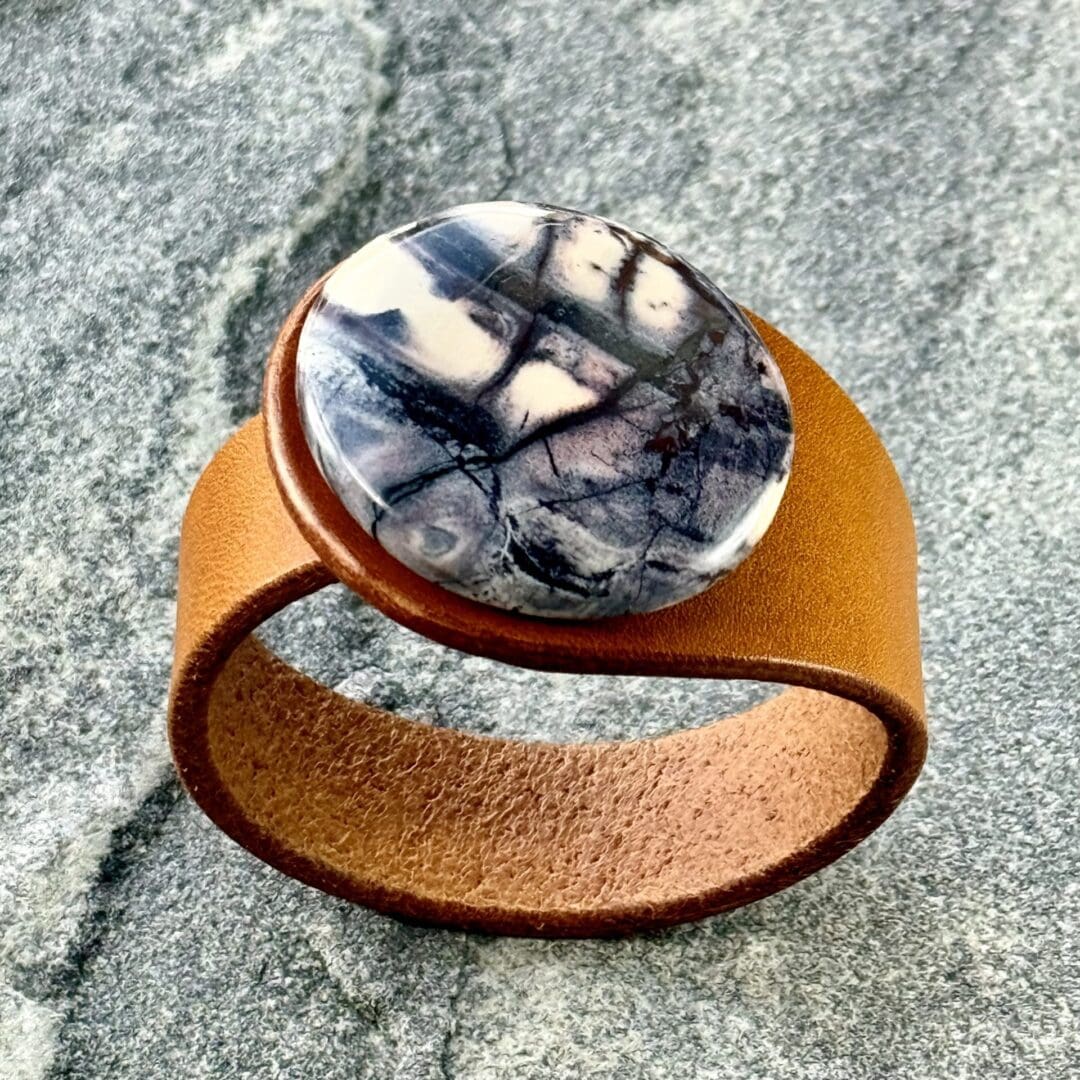 Natural Porcelain Jasper Real Leather Bracelet made by Freak Like Me in Bristol