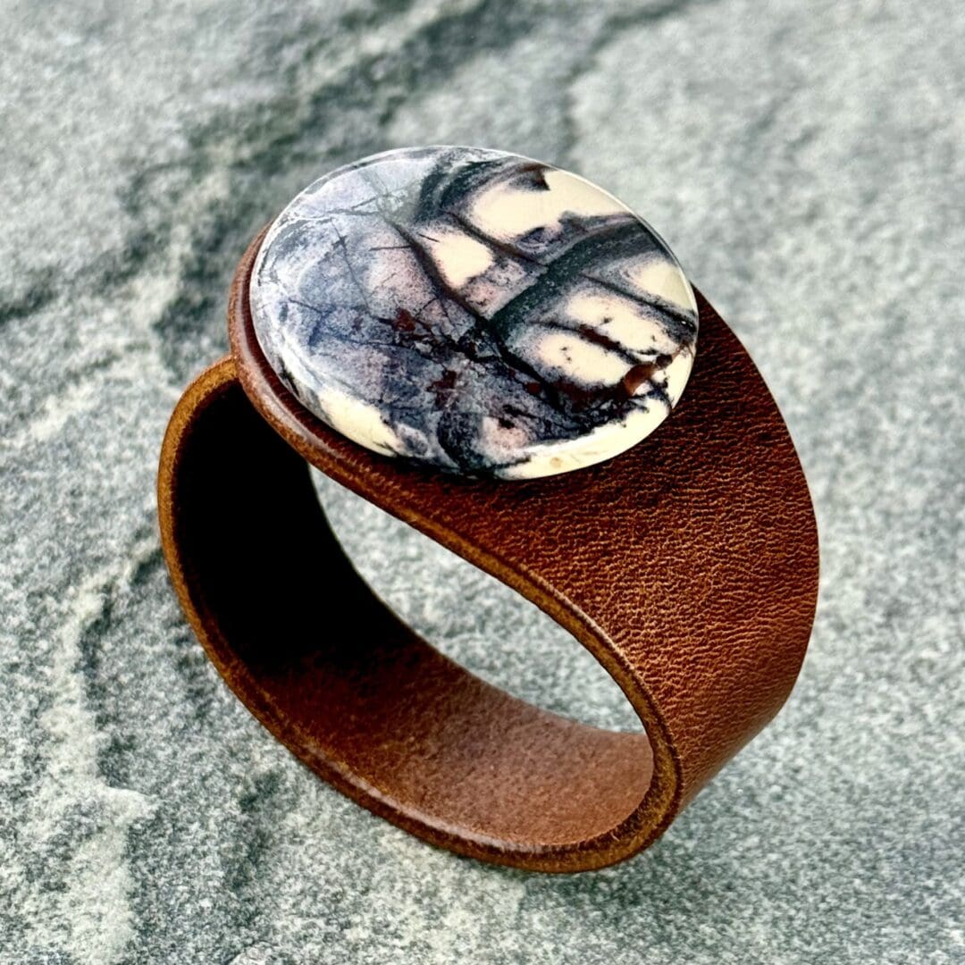 Natural Porcelain Jasper Real Leather Bracelet made by Freak Like Me in Bristol