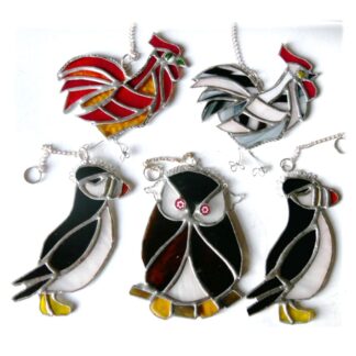 OWL PUFFIN COCKEREL STAINED GLASS HANDMADE SUNCATCHER GIFT
