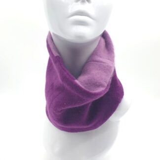 Purple cashmere neck warmer in two shades on model