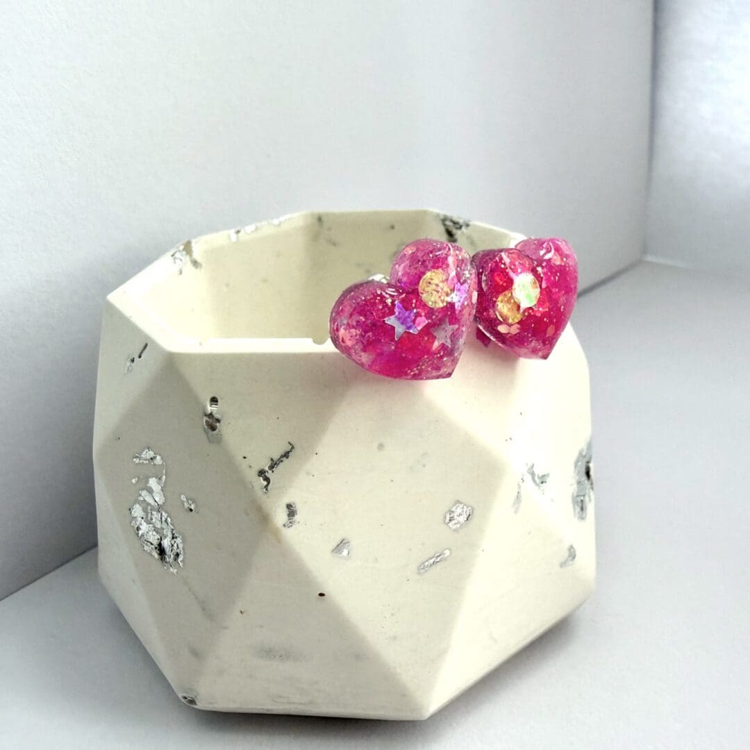 Chuny Pink Glitter Love Heart Studs- Hypoallergenic Earrings - Image 6