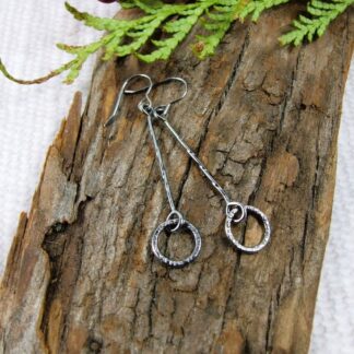 antiqued silver circle dropper earrings