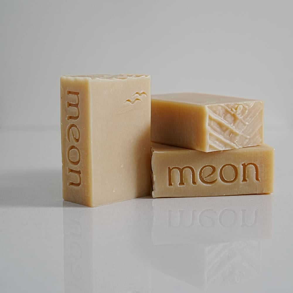Vegan and natural soap bar with stamp and texture