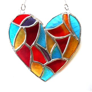 Sea lden beach sunset suncatcher heart stained glass