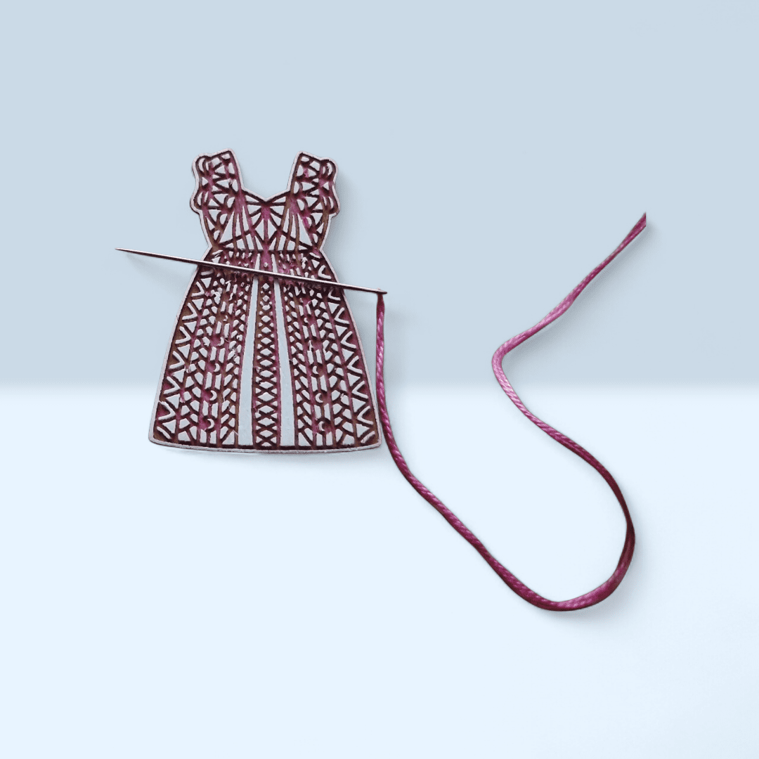 Wooden Needle Minder Engraved Dress Design