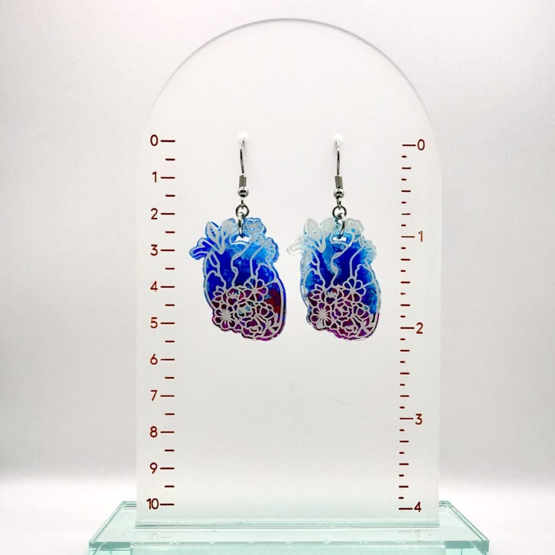 Floral Anatomical Heart Statement Earrings - Image 3