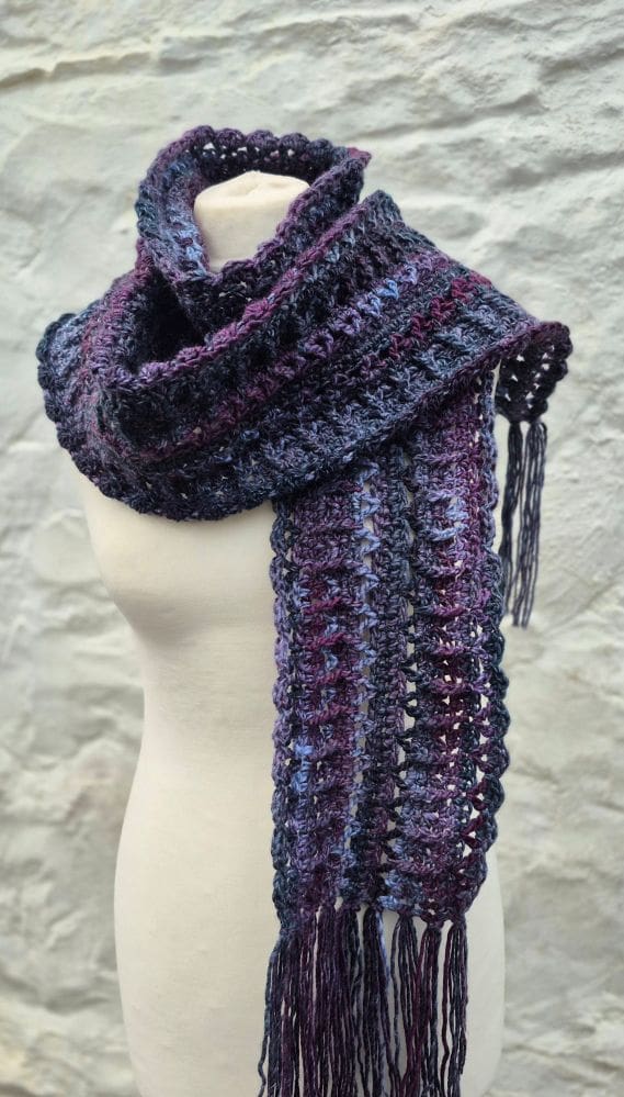 crocheted scarf purples