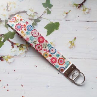 Wristlet Key Ring Ditsy Floral Cotton Key Chain Small Gift Idea