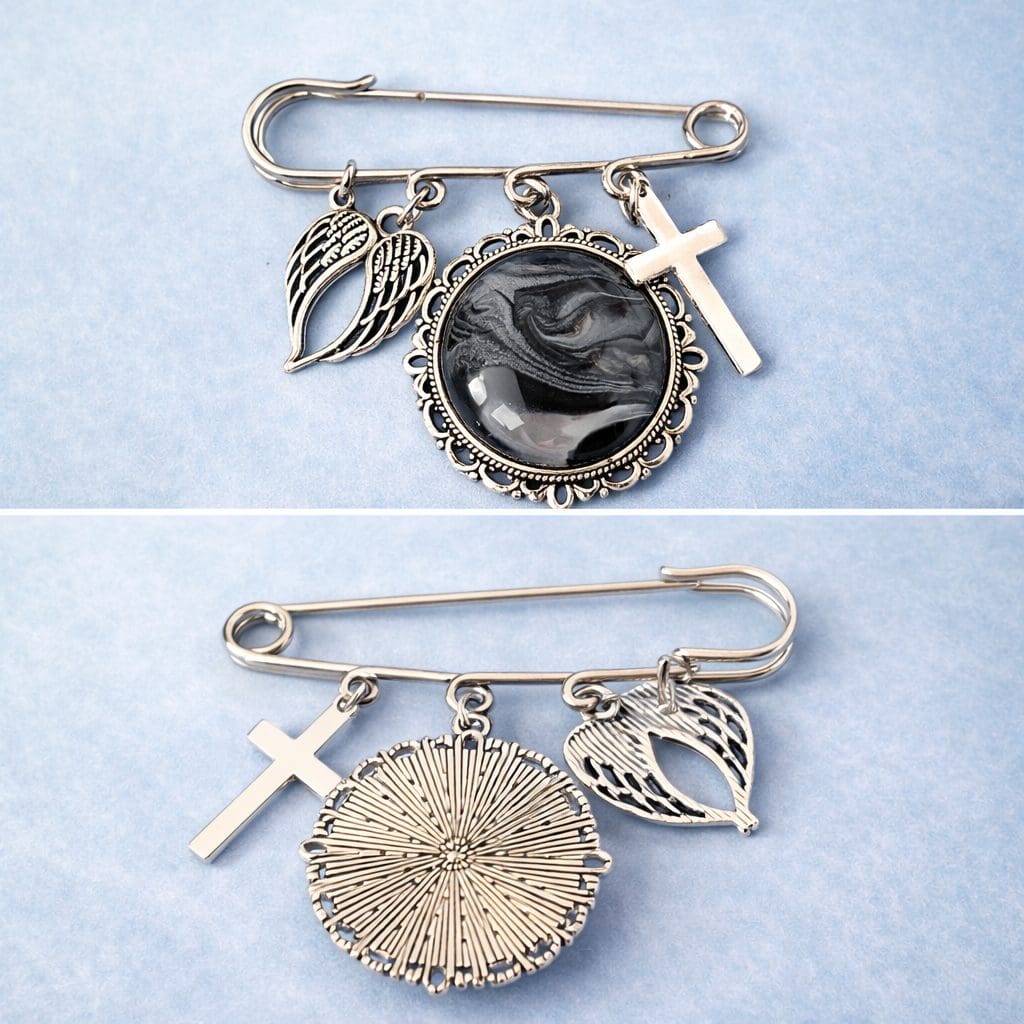 Hand Painted Brooch in Black, White & Silver - Image 2