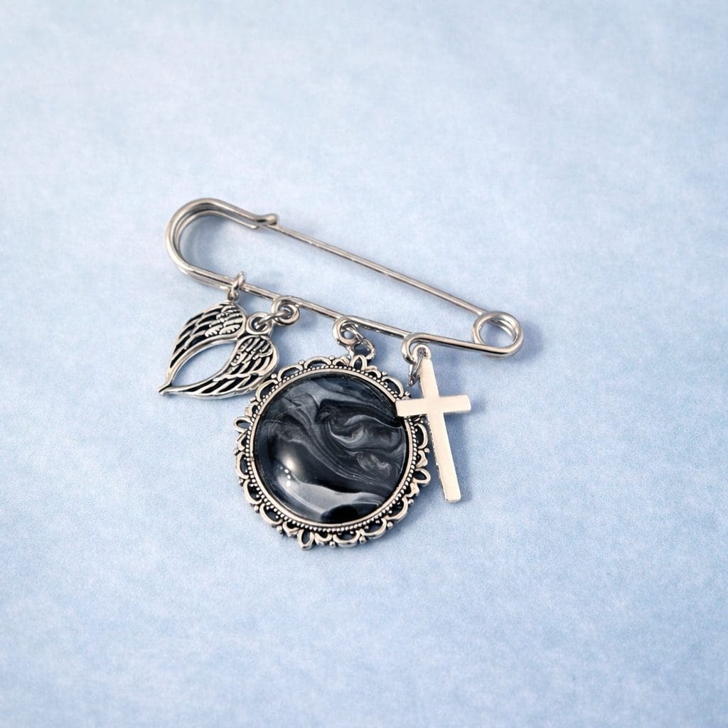 Hand-painted-brooch-black-silver