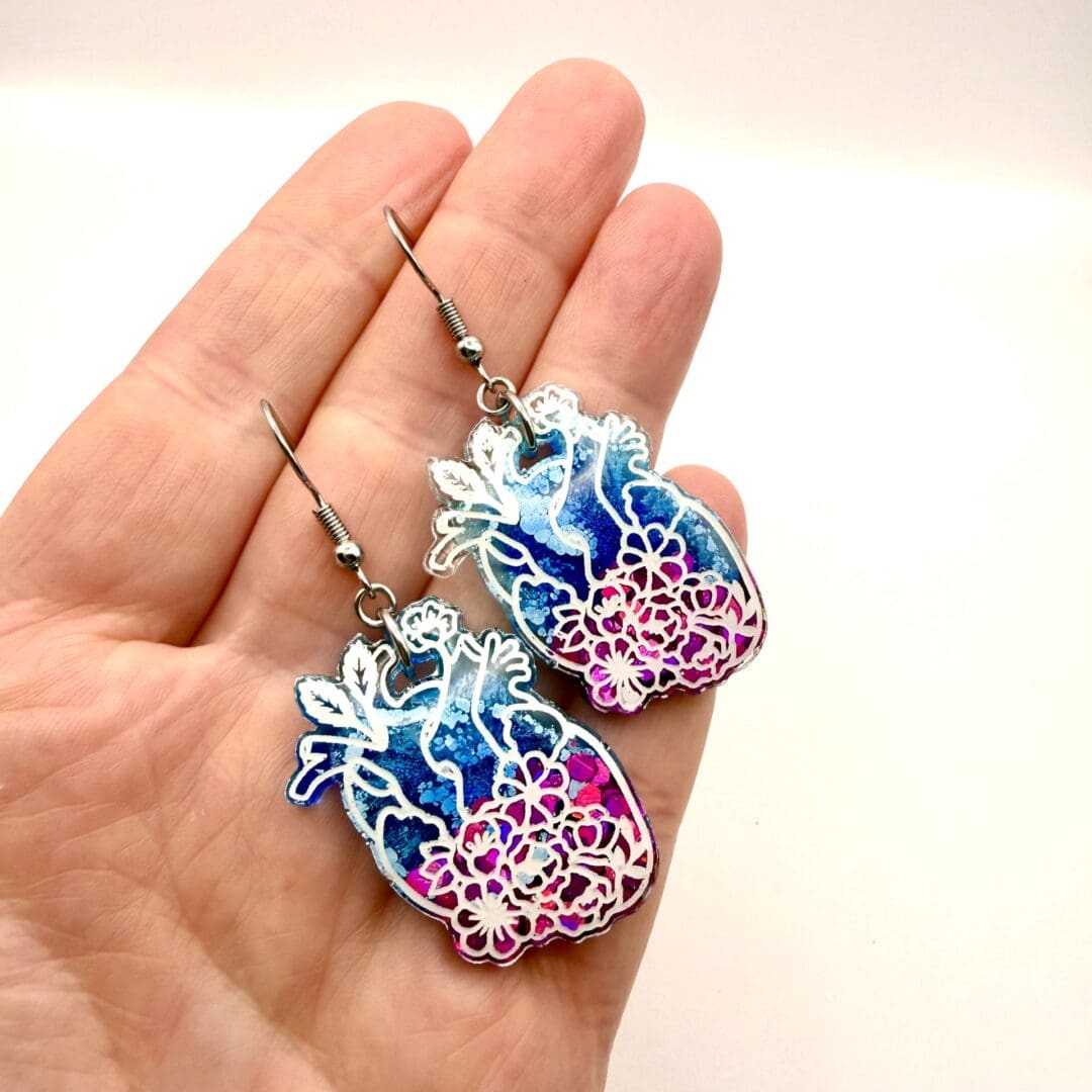 Floral Anatomical Heart Statement Earrings - Image 2