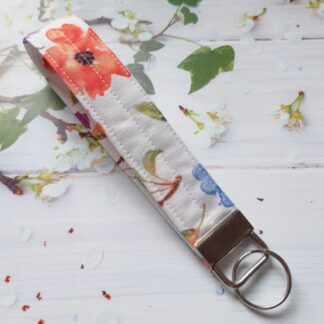 Wristlet Key Chain Floral Cotton Keyring Gift Idea