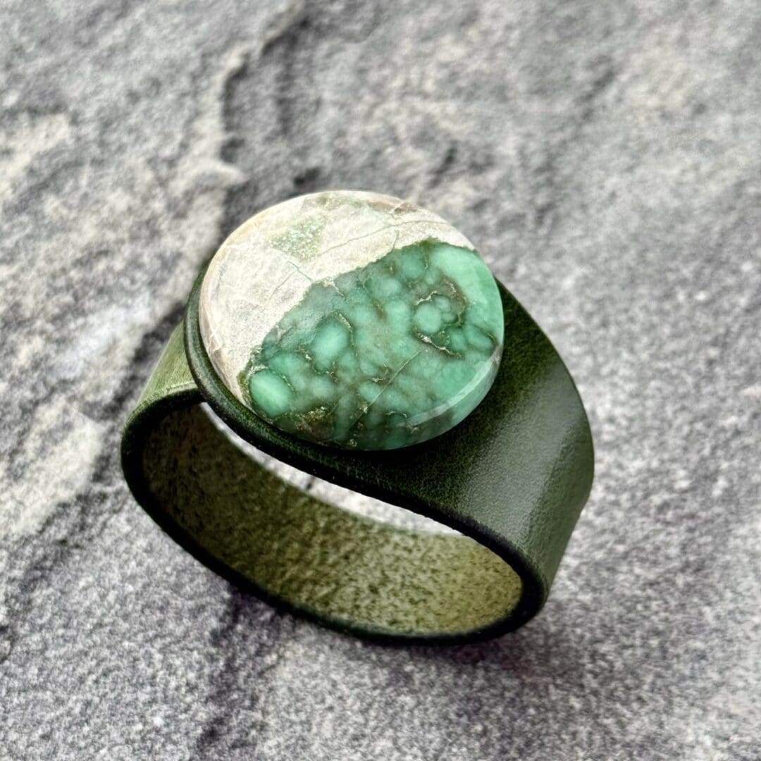 Statement Leather Bracelet with Natural Variscite - meaningful jewellery for everyday wear - Image 5