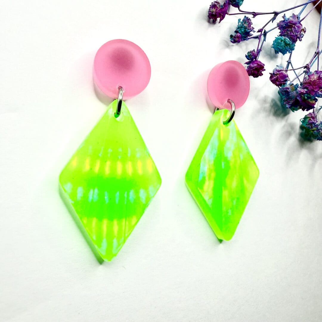 Glow in the Dark Geometric Resin Earrings with Holographic Finish - Image 7