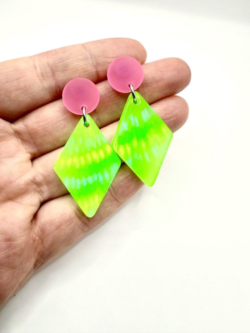 Glow in the Dark Geometric Resin Earrings with Holographic Finish - Image 6