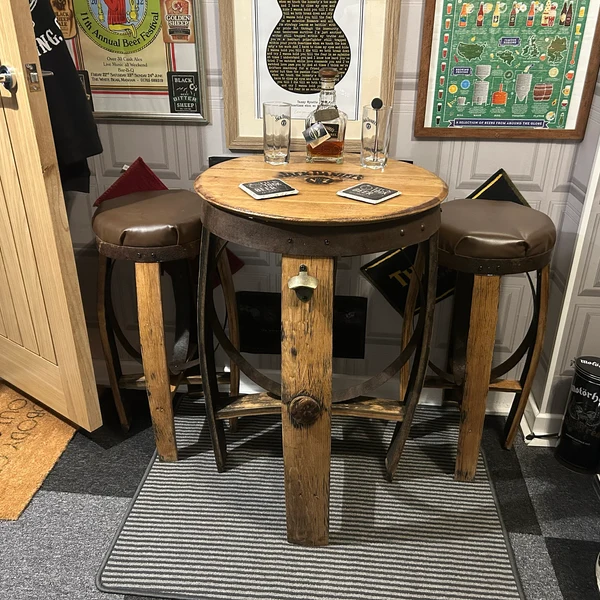 Whisky Barrel Bar Stools and Table Set - Image 8