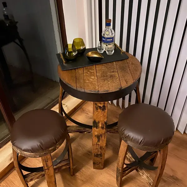 Whisky Barrel Bar Stools and Table Set - Image 9