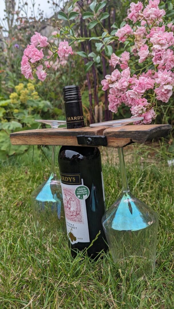 Oak Wine & Glass Bottle Butler - Made From Whisky Barrel Oak