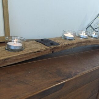 Whisky Barrel Stave Oak Candle Holder with 5 Glass Holders