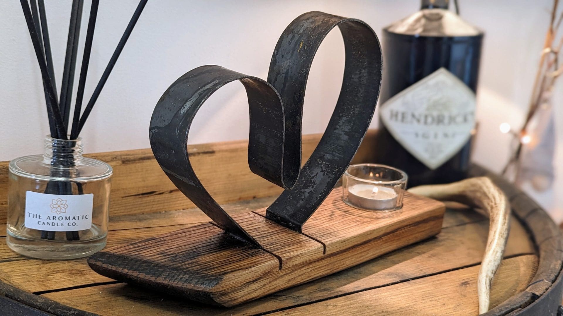Whisky Barrel Hoop Heart Candle Holder