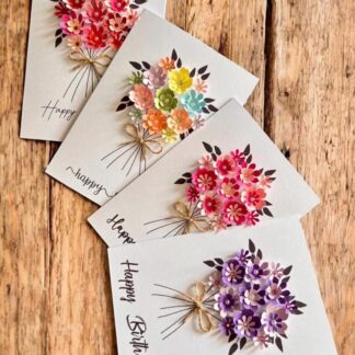Handmade Floral Greeting Card Set of 4, Unique Handcrafted Birthday Cards