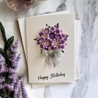 3D Floral Birthday Card, Handmade Purple Bouquet (A5)