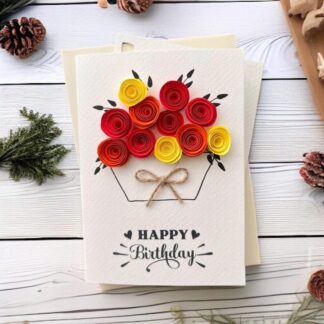 3D Handmade Quilling Birthday Card, Unique Floral Paper Art, Personalised Happy Birthday A6