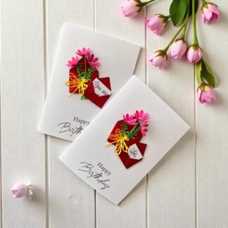 3D Floral Birthday Card, Flowers in envelope card, Handmade greeting cards