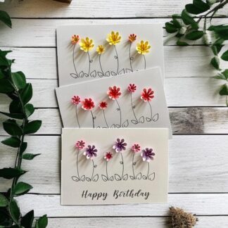 Handmade Daisy Floral Card Set of 3, Handcrafted 3D Birthday Cards