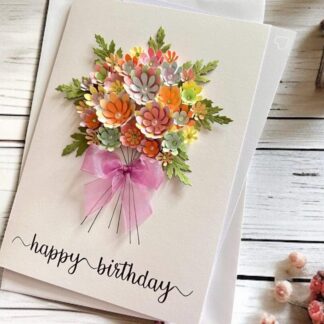 Handmade 3D Pastel Floral Bouquet Birthday Card – A5 Luxury Greeting Card for Mum