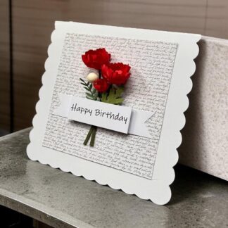 Handmade Floral Happy Birthday Card – Elegant Peonies Greeting Card with Envelope – Luxury Handmade Birthday Card