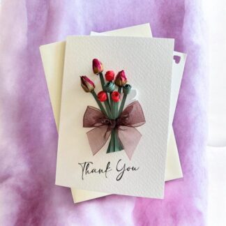 3D Floral Thank You Card: Handmade Dried Roses A6