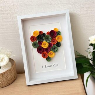 Handmade Quilled Floral Heart in Frame – Romantic Paper Art Wall Decor | Valentine’s Day Gift or Keepsake