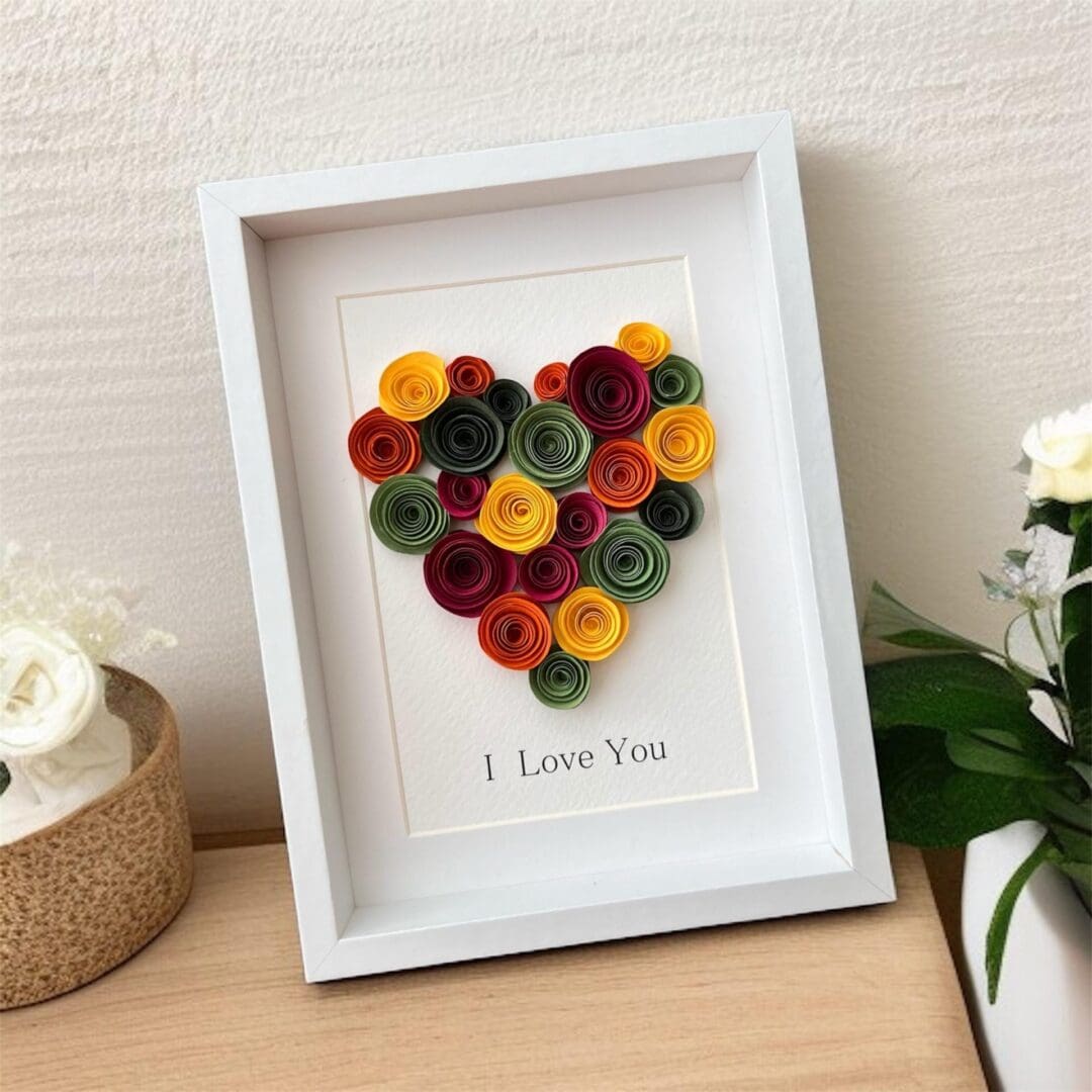 Handmade Quilled Floral Heart in Frame – Romantic Paper Art Wall Decor | Valentine’s Day Gift or Keepsake