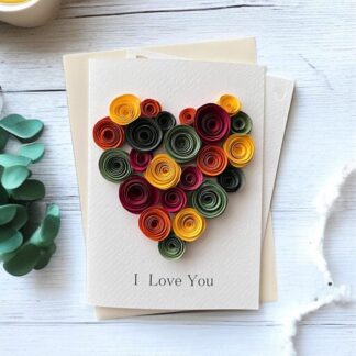 Personalised 3D Quilled Floral Heart Valentine’s Card – Handmade Keepsake Greeting Card for Her