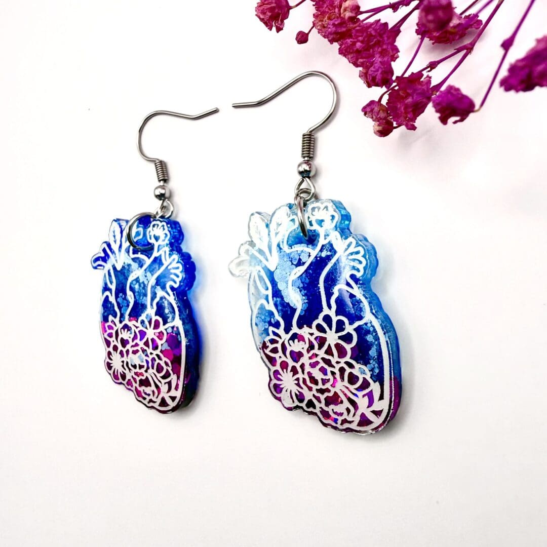 Floral Anatomical Heart Statement Earrings - Image 8