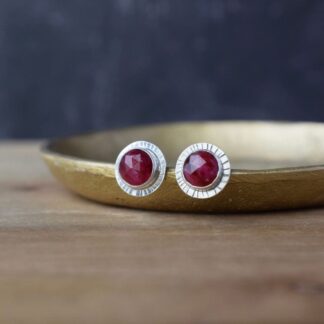 Silver Stud Earrings with Ruby Stones - Handmade Artisan Jewellery