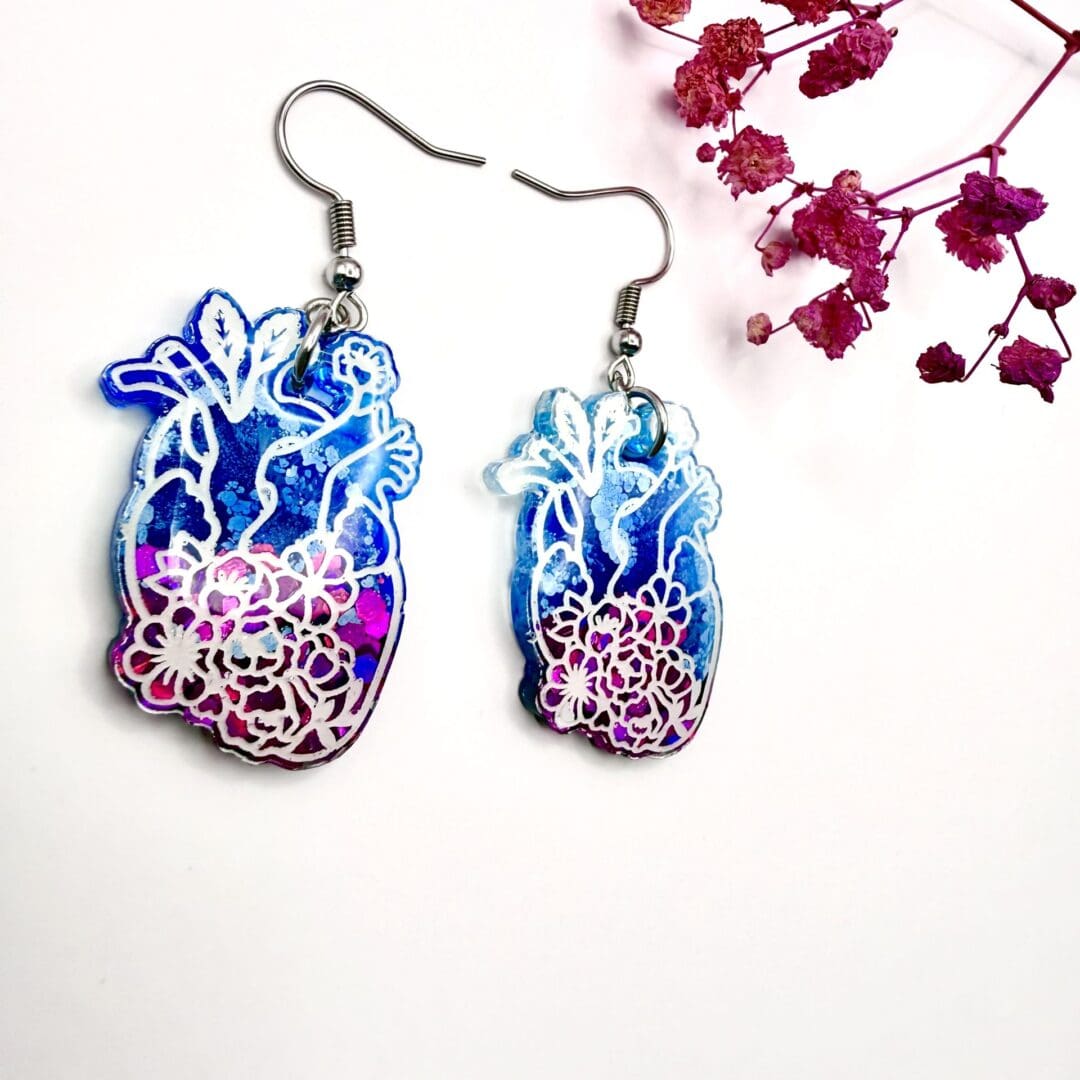 Floral Anatomical Heart Statement Earrings - Image 7