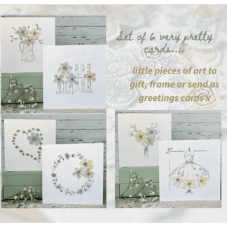 A collage showing 6 different floral greetings cards with fabric flower detail