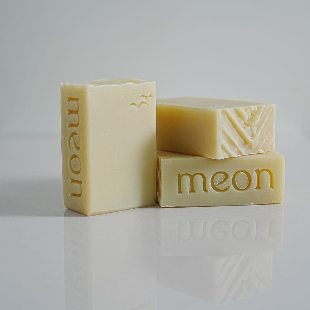 White soap bars with stamp and texture