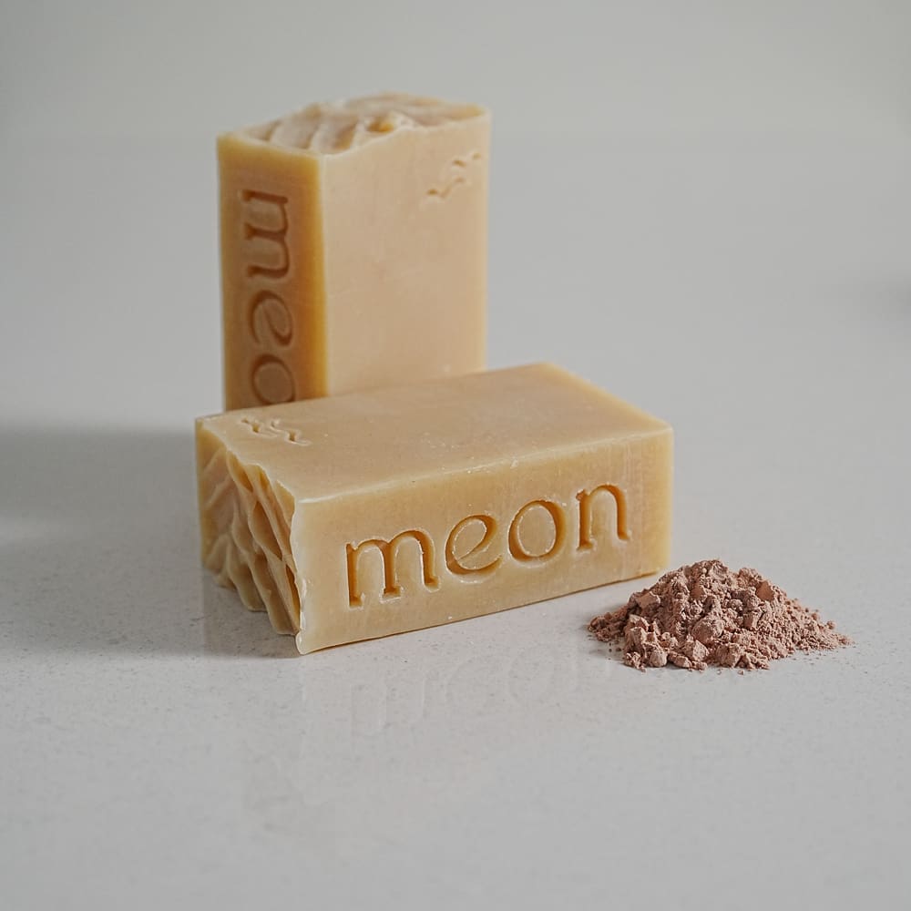 Neutral coloured vegan soap bars with french pink clay
