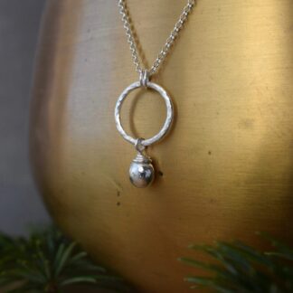 Sterling Silver Circle Pendant Necklace with Nugget Charm