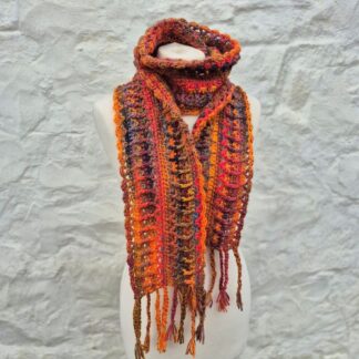 unique boho crocheted scarf deep orange