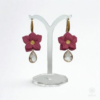 Vinea | Sculpted Berry Flower Earrings with Crystal Teardrop Drop