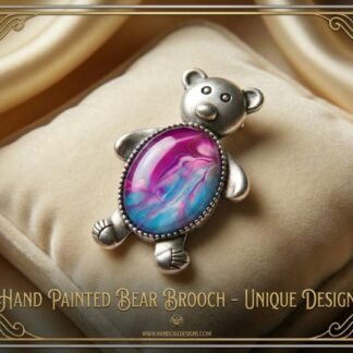 teddy-bear-shaped handpainted-brooch-fuschia-turquoise